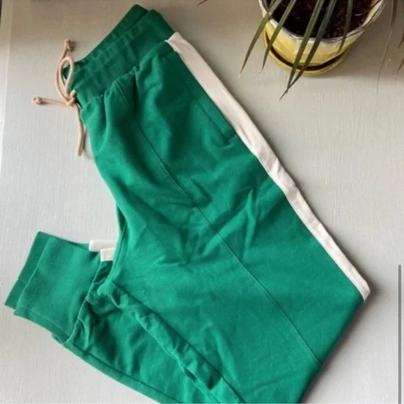 NWT JCREW Stretch terry colorblock jogger pants In Jungle green and white - Picture 6 of 7